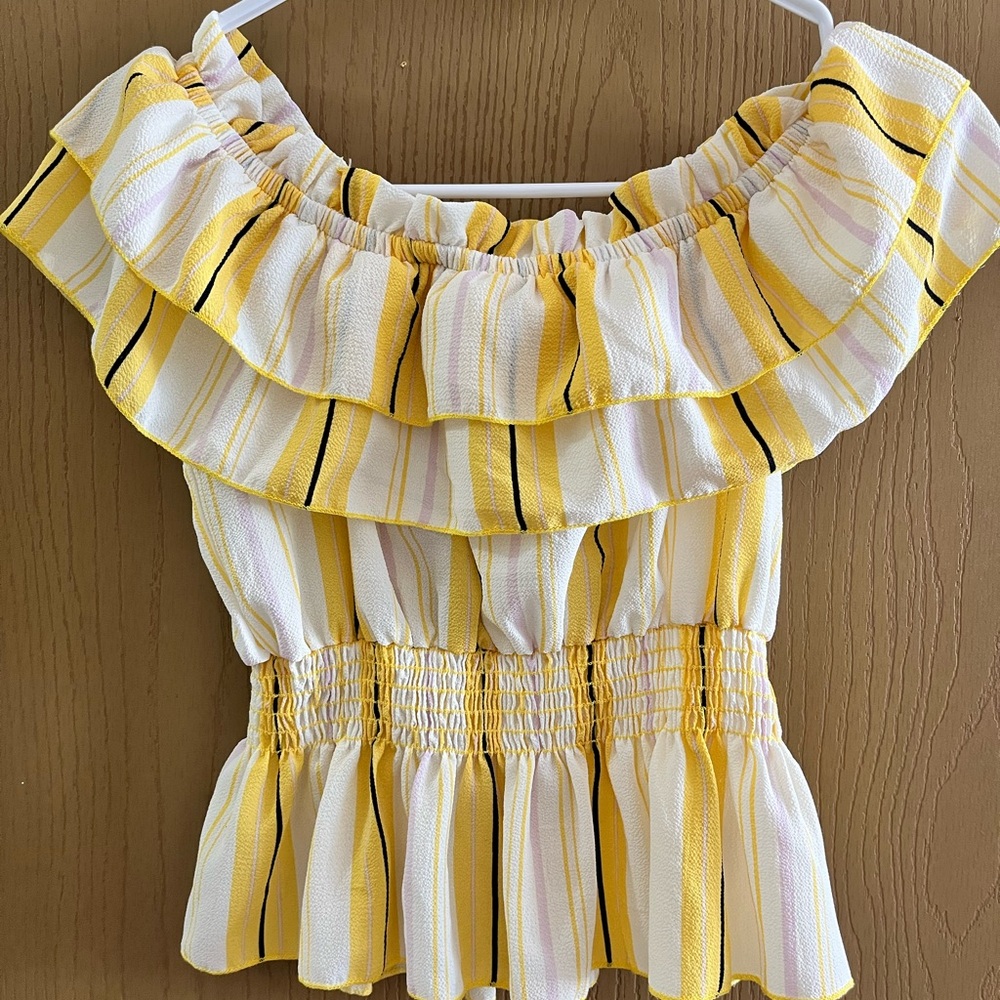 Yellow Striped Ruffle Top - Picture 1 of 2